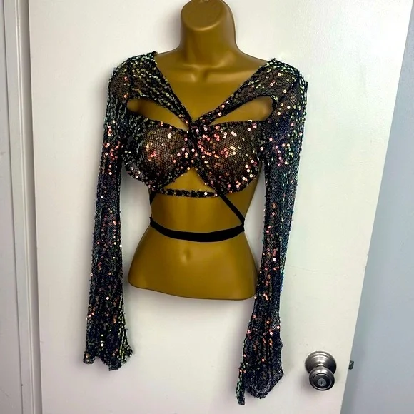 Dolls Kill Sequin Mesh Crop Top - Multicolor - Picture 7 of 15